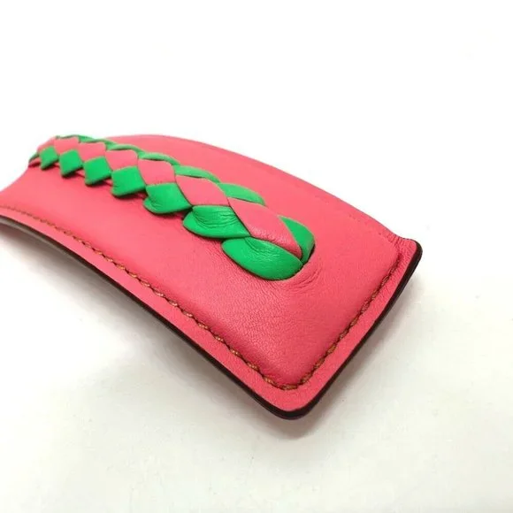 AUTHENTICITY GUARANTEE HERMES Braid Glen hair accessory Leather pink/GreenUnused - Picture 3 of 7